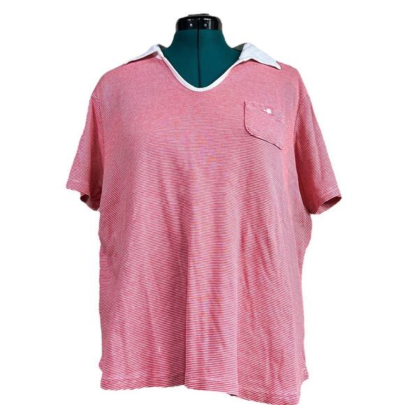 Just My Size Collared Red White Striped Tee Shirt Plus Size 18W/20W Short Sleeve - Picture 1 of 12